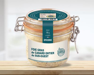 Foie Gras de Canard Entier du Sud-Ouest en conserve bocal 180 g - vente en  ligne - Fiers de Nos Terres