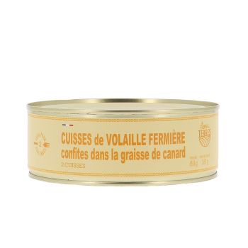 Cuisses de volaille fermière confites dans la graisse de canard  2 cuisses - Boîte 650 g