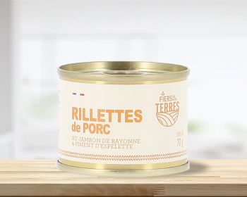 Rillettes de Porc au jambon de Bayonne et piment d'Espelette -  Boîte 70g